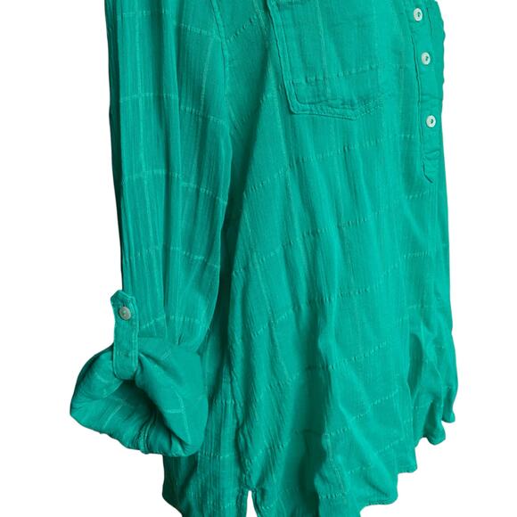 Carve Designs Half Button Down Roll Sleeve Casual Shirt Womens XL Green Sheer - Picture 9 of 14